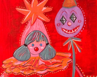 Stampa artistica digitale palloncino rosso / Clown / Opere d'arte originali