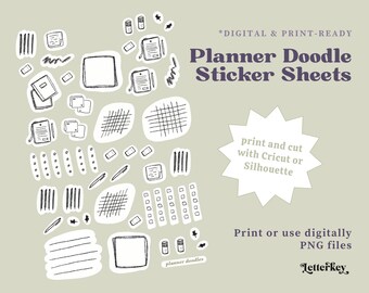 Planner Doodle Stickers / Pack / Printable / Digital Stickers / Bujo Journal Bullet Journal Clip Art