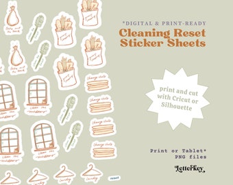 Programma di pulizia adesivi, stampabili, adesivi digitali, clipart Bujo Journal Bullet Journal