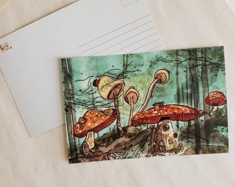 Mushroom Postcard / Watercolor Art Cards / Fall Woods