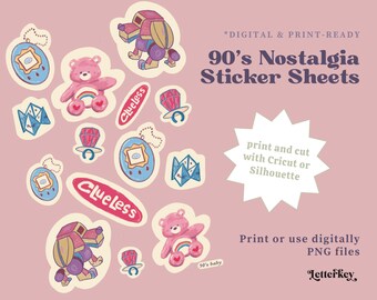 90s Nostalgia Stickers / 2000s Pack / Printable / Digital Stickers / Bujo Journal Bullet Journal Clip Art