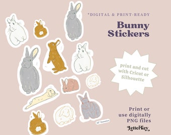 Bunny Stickers / Printable / Digital Stickers / Bujo Journal Bullet Journal Clip Art