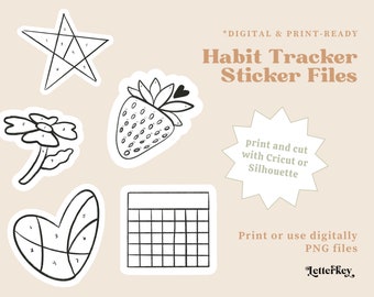 Habit Tracker Stickers / Pack / Printable / Digital Stickers / Bujo Journal Bullet Journal Clip Art