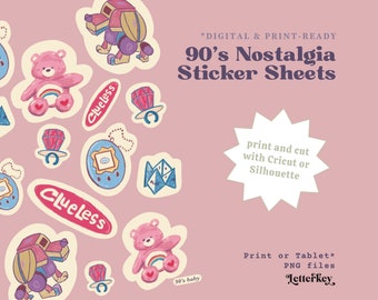 Adesivi nostalgia degli anni ’90, confezione anni 2000, adesivi stampabili, digitali, clipart Bujo Journal Bullet Journal