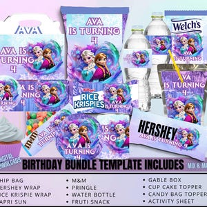 Frozen Party Pack Chip Bag, Birthday Treat, Birthday Favor, Birthday Party, Party Favor, Chip Bag Wrapper, Digital Download