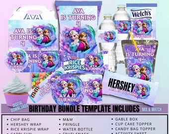 Bolsa de papas fritas Frozen Party Pack, regalo de cumpleaños, recuerdo de cumpleaños, fiesta de cumpleaños, envoltorio de bolsa de papas fritas, descarga digital