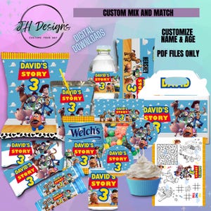 Toy Story Party Pack Chip Bag, Urodzinowy poczęstunek, Upominek urodzinowy, Przyjęcie urodzinowe, Upominek na przyjęcie, Opakowanie na paczkę chipsów, Pobieranie cyfrowe