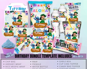 Lilo Stitch Party Pack Chip Bag, Birthday Treat, Birthday Favor, Birthday Party, Party Favor, Chip Bag Wrapper, Digital Download