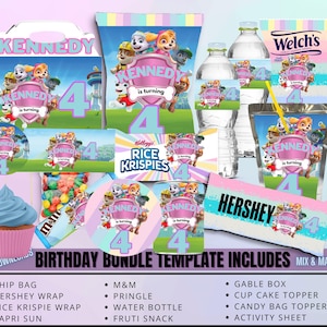Pink Paw Party Patrol Pack Chip Bag, Birthday Treat, Birthday Favor, Birthday Party, Party Favor, Chip Bag Wrapper, Digital Download