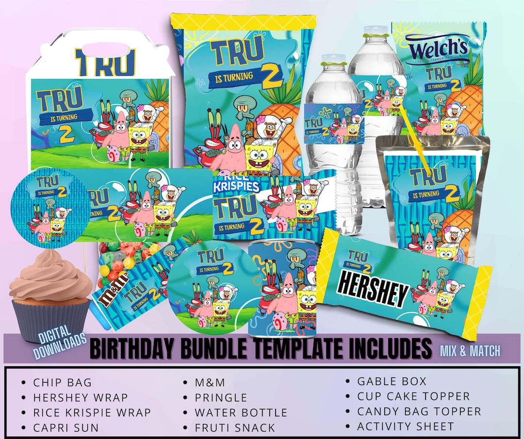 Sponge Wrapper Sponge Bob Partypack Chip Bag, Birthday Treat, Birthday Favor, Birthday ...