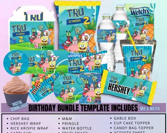 Sponge Bob PartyPack Chip Bag, Birthday Treat, Birthday Favor, Birthday Party, Party Favor, Chip Bag Wrapper, Digital Download