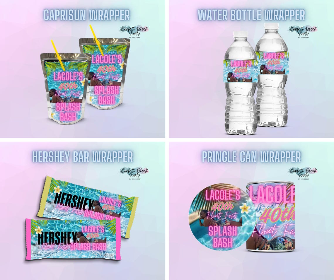 Pool Party Pack Custom Pool Party Pack Chip Bag W Photo, Birthday Treat, Birthday Favor ...
