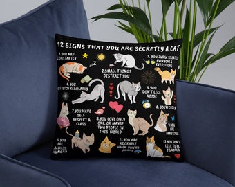 12 Signs That You Are Secretly a Cat Crazy Cat Lady Basic Pillow Funny Cat Gifts For Women and Girls Christmas Cat Gifts
