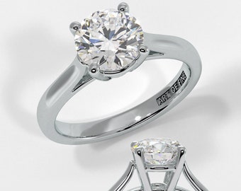 14K Platinum Moissanite Engagement Ring: Cathedral Shank, Four Prong Setting (1.2ct)