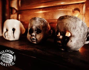 Horror Fan Gothic Doll Head Candle Holder