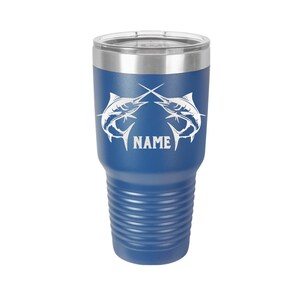 Billfish Crossed CUSTOM NAME Cup, Gift for Fisherman, Father&#39;s Day, Stainless Steel Tumbler, Swordfish, Marlin,  3 Sizes, 16 Colors