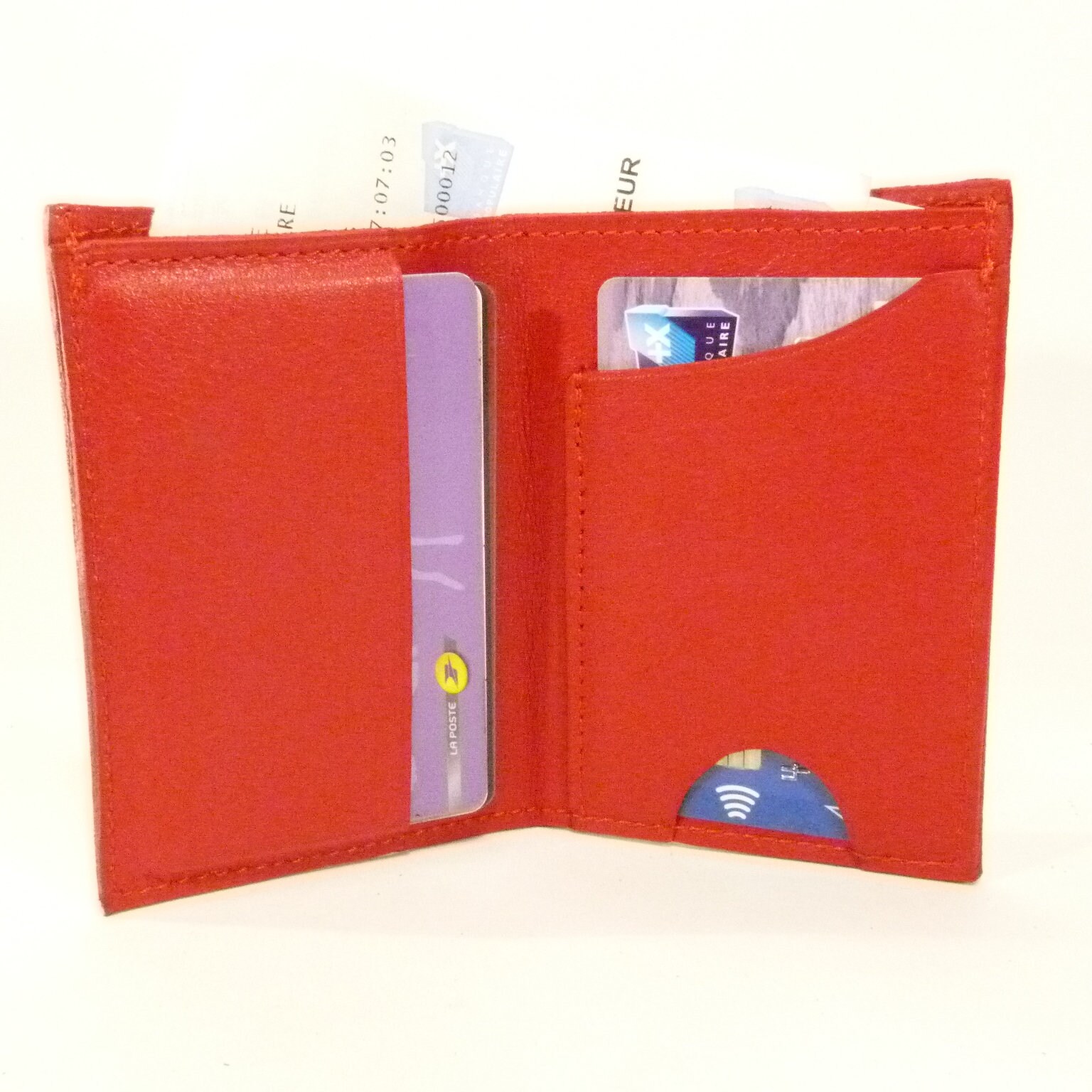 Credit card holder red leather ticket pocket classic bank Etsy