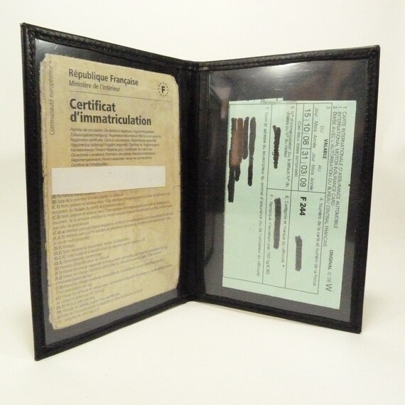 Porte Papiers Voiture Cuir Noir Volets Transparents Porte Etsy