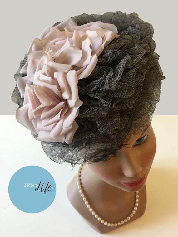 Cappello vintage in tulle e organza _ Vintage tull