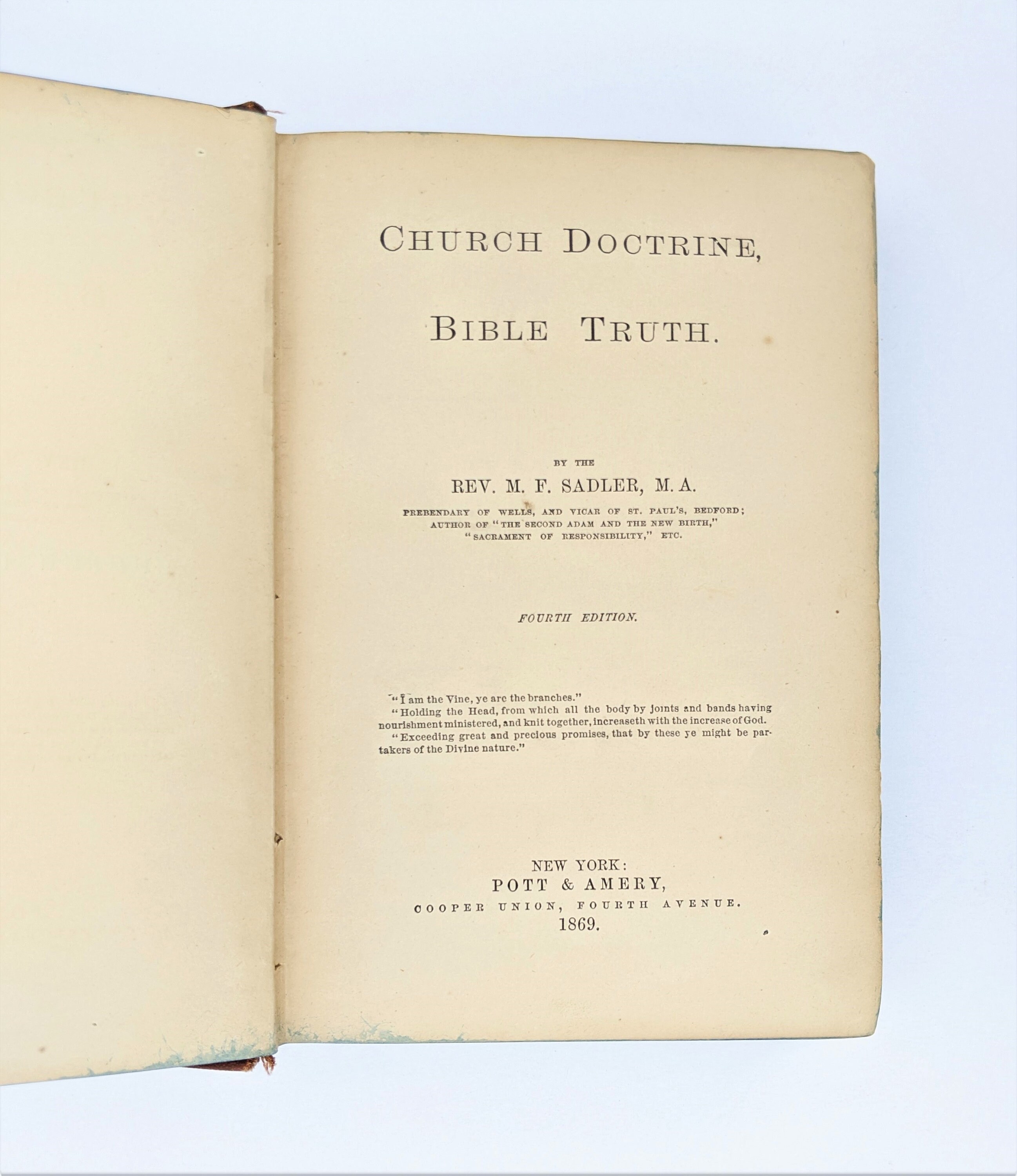 Church Doctrine Bible Truth, Rev. MF Sadler, 4th Ed., 1869, Parish Library Book, RARE  Religious Book