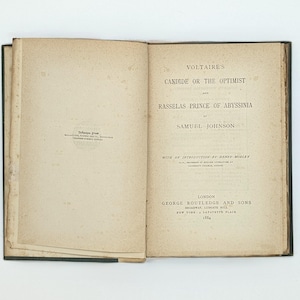 Voltaire&#39;s Candide and Rasselas Prince of Abyssinia by Samuel Johnson 1884 Morley&#39;s Universal Library Antiquarian Book