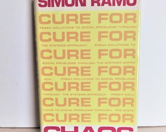 May include: A yellow book cover with the title "Cure for Chaos" by Simon Ramo. The title is repeated multiple times with the words "Fresh Solutions to Social Problems Through the Systems Approach" in smaller font.