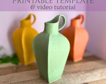 Plantilla imprimible para jarrón de cerámica con video paso a paso para hacer un jarrón de cerámica artesanal con forma de pétalo.