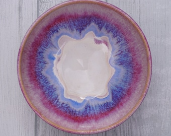 Handmade Bowl - Pink, Blue, and White Glazed Pottery Bowl