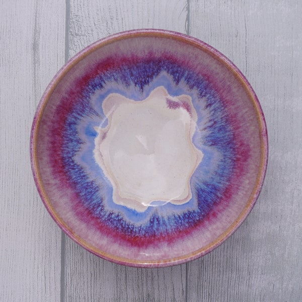 Handmade Bowl - Pink, Blue, and White Glazed Pottery Bowl