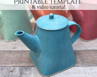Printable Pottery Template for Square-Based Teapot:  Plus Video Tutorial