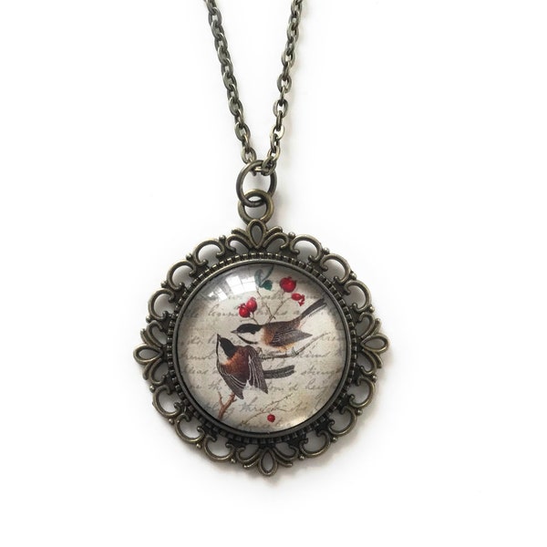 Chickadee Necklace for Women - Bird Necklace  - Vintage Style Jewelry - Gift for Women - Victorian Inspired