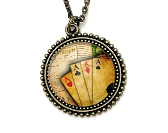Four of a Kind Aces Necklace for Women - Lucky Pendant - Gift for Poker Player