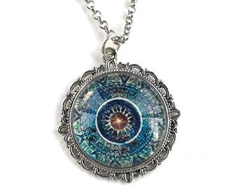 Blue Mandala Necklace - Boho Jewelry  - Gift for Women - Meditation Jewelry