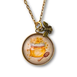 Honey Pot Bee Necklace: Gold Plate Cottagecore Pendant