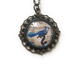 Blue Jay Necklace for Women - Bird Necklace  - Vintage Style Jewelry - Gift for Women - Victorian Inspired