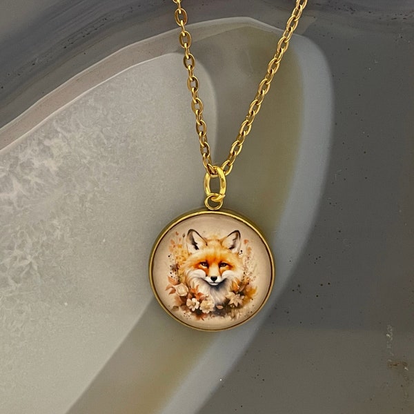 Fox Necklace Nature Jewelry for Women, Gold Plate, Woodland Animal Lover Gift, Cottagecore Forest Pendant