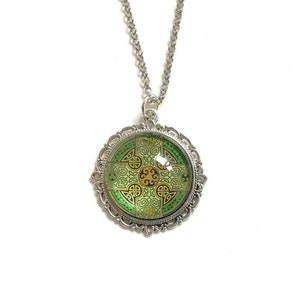 Celtic Cross Necklace, Celtic Knot Pendant, Gift for Women, Druid Jewelry, Silver Cross Necklace, Green Cross, Religious Jewelry