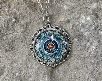 Blue Mandala Necklace - Boho Jewelry  - Just Because Gift for Women - Meditation Jewelry