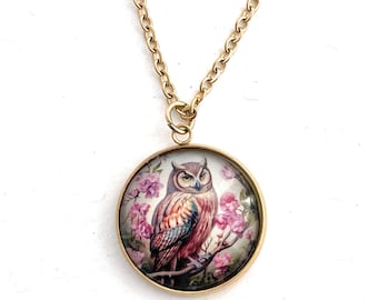 Owl Pendant Necklace: Floral Nature Jewelry, Bird Lover Gift