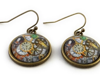 Steampunk Dangle Earrings - Antique Brass - Gift for Women -