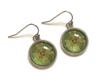 Celtic Cross Dangle Earrings, Silver Alloy, Gift for Women