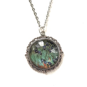 Van Gogh Irises Necklace for Women, Vincent Van Gogh Art Print Pendant, Gift for Art Lover