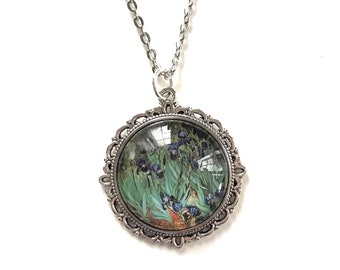 Van Gogh Irises Necklace for Women, Vincent Van Gogh Art Print Pendant, Gift for Art Lover