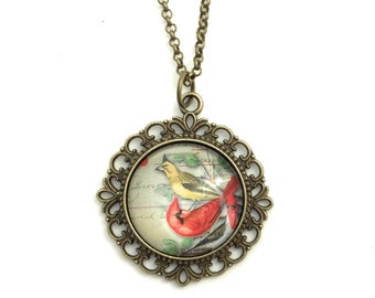Cardinal Necklace for Women - Bird Necklace  - Vintage Style Jewelry - Gift for Women - Victorian Inspired