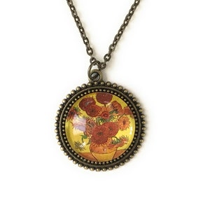 Sunflowers Necklace for Women, Vincent Van Gogh Art Print Pendant, Gift for Art Lover, Gift for Women