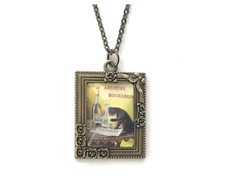 Absinthe Bourgeois Black Cat Necklace - Gift for Women -  Vintage Style Jewelry  - Art Nouveau
