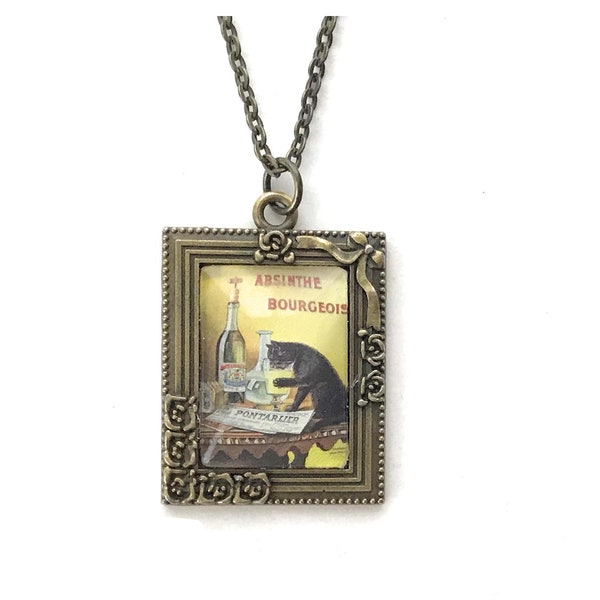 Absinthe Bourgeois Black Cat Necklace - Gift for Women -  Vintage Style Jewelry  - Art Nouveau