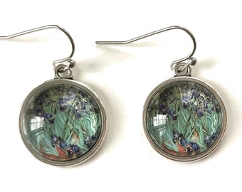 Van Gogh Irises Earrings - Van Gogh Image Jewelry  - Gift for Women
