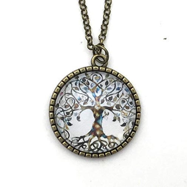 Tree of Life Necklace - Druid Celtic Jewelry - 24 inch necklace - Antique Bronze - Glass cabochon necklace - USA made