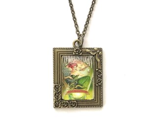 Absinthe Tempus Fugit Necklace: Vintage Art Nouveau Pendant